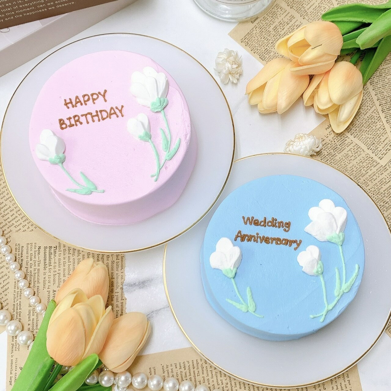 《選べる9色&お好きなメッセージ》3本の白いお花のセンイルケーキ 6号（18m）5～8名様向け 誕生日ケーキ 夏 おしゃれ お祝い 記念日 インスタ映え 推し活 スイーツ ホールケーキ ケーキ サプライズ ギフト プレゼント 贈り物