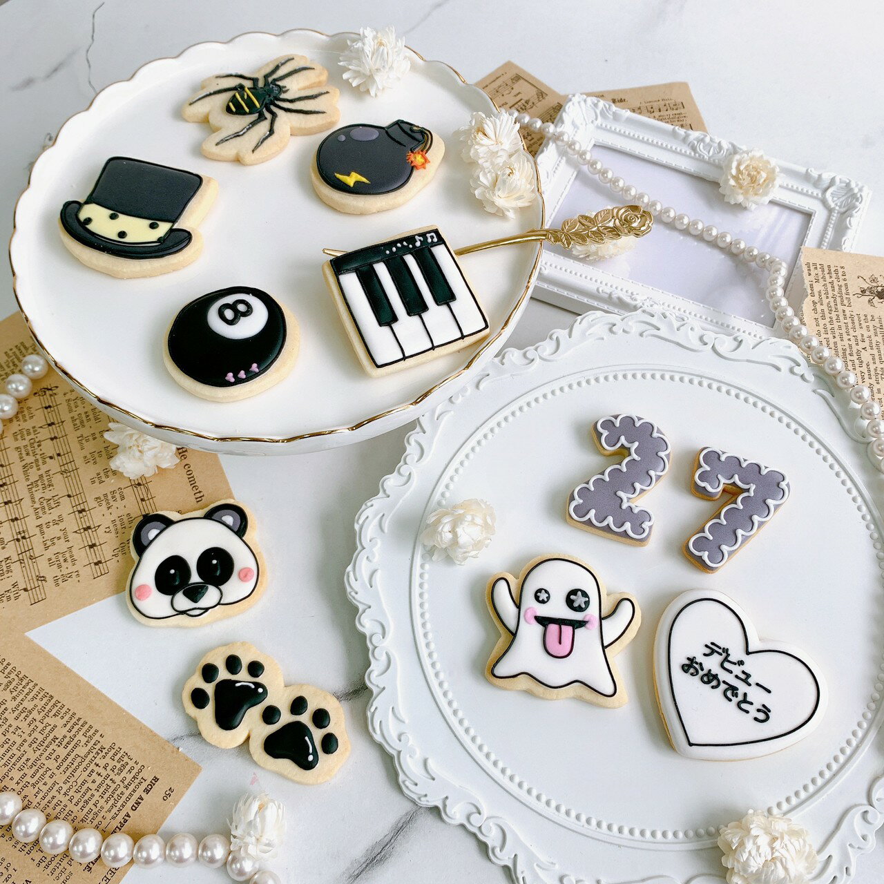 ~黒推し~ アイシングクッキー セット 《数字(2桁まで)+プレート+お好きな絵文字アイシングクッキー》【 メッセージクッキー アイシングクッキー 誕生日 キャラクター セット オーダー アイシングクッキー 数字 サプライズ カラフル かわいい 映え 映えスイーツ 】