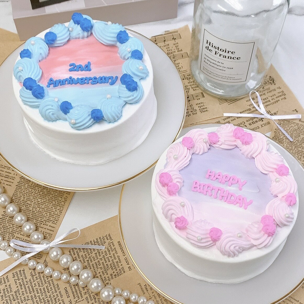 \ 全9色から2色選べる♪/パステルグラデーションローズセンイルケーキ 5号(15cm)【 誕生日ケーキ センイルケーキ かわいい おしゃれ お祝い 記念日 イ...