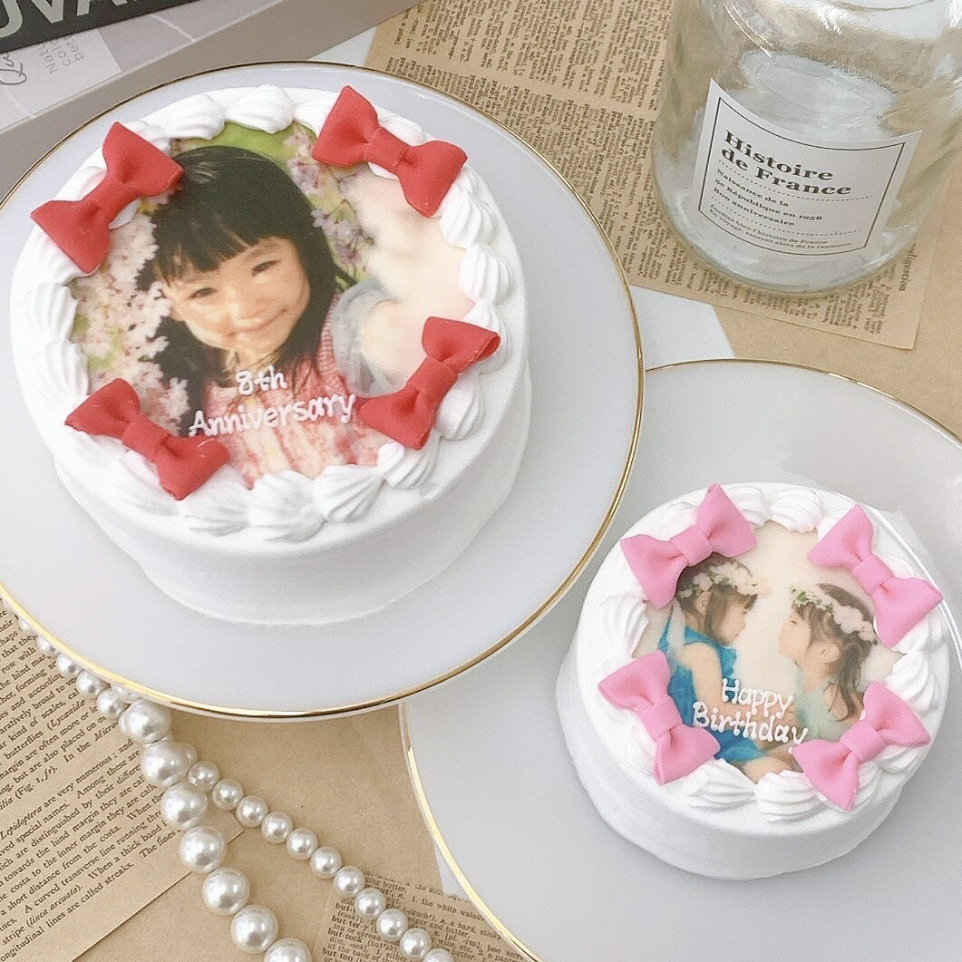 ミニリボントッピング付き 写真ケーキ 5号(15cm) 【 写真ケーキ センイルケーキ かわいい おしゃれ お祝い 記念日 インスタ映え ケーキ スイーツ プリ...