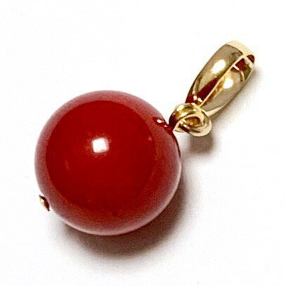 珊瑚 ペンダントトップ ★ K18 赤珊瑚 (染色加工) 10mm ネックレスチャーム レッドコーラル 赤さんご サンゴ K18YG 18金イエローゴールド ネックレスヘッド 誕生石 天然石 18K ギフト 誕生日 バースデー プレゼント 結婚記念日 お祝い クリスマス ホワイトデー 母の日 贈り物