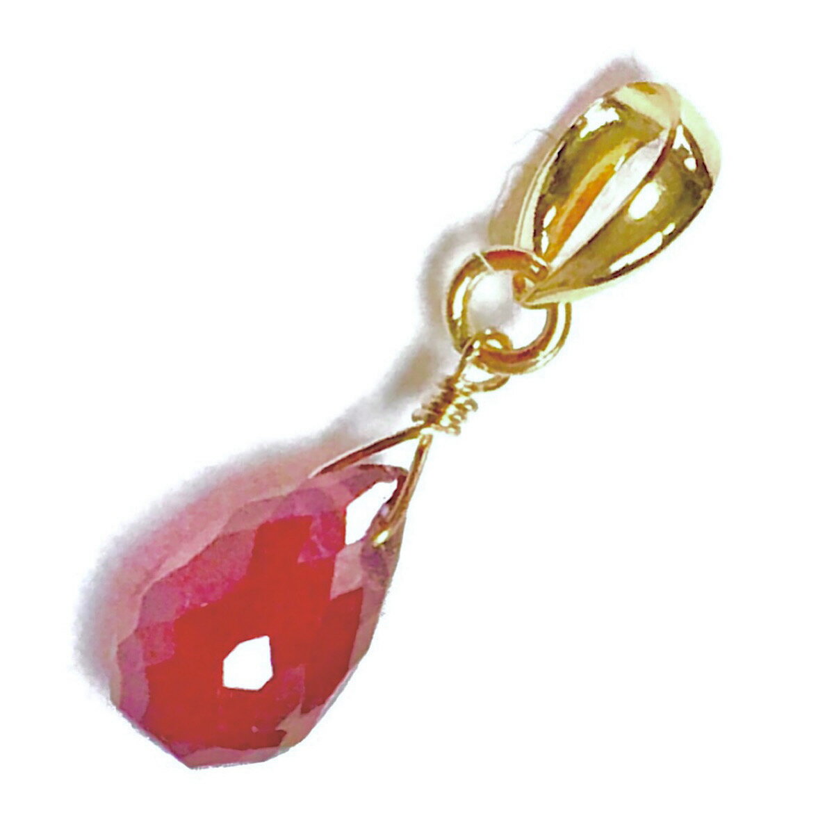 【Rvaru】 K18トップ ルビー ドロップ 8〜9mm ブリオレットカット ペンダントトップ K18YG 18金イエローゴールド ネックレストップ 誕生石 ...