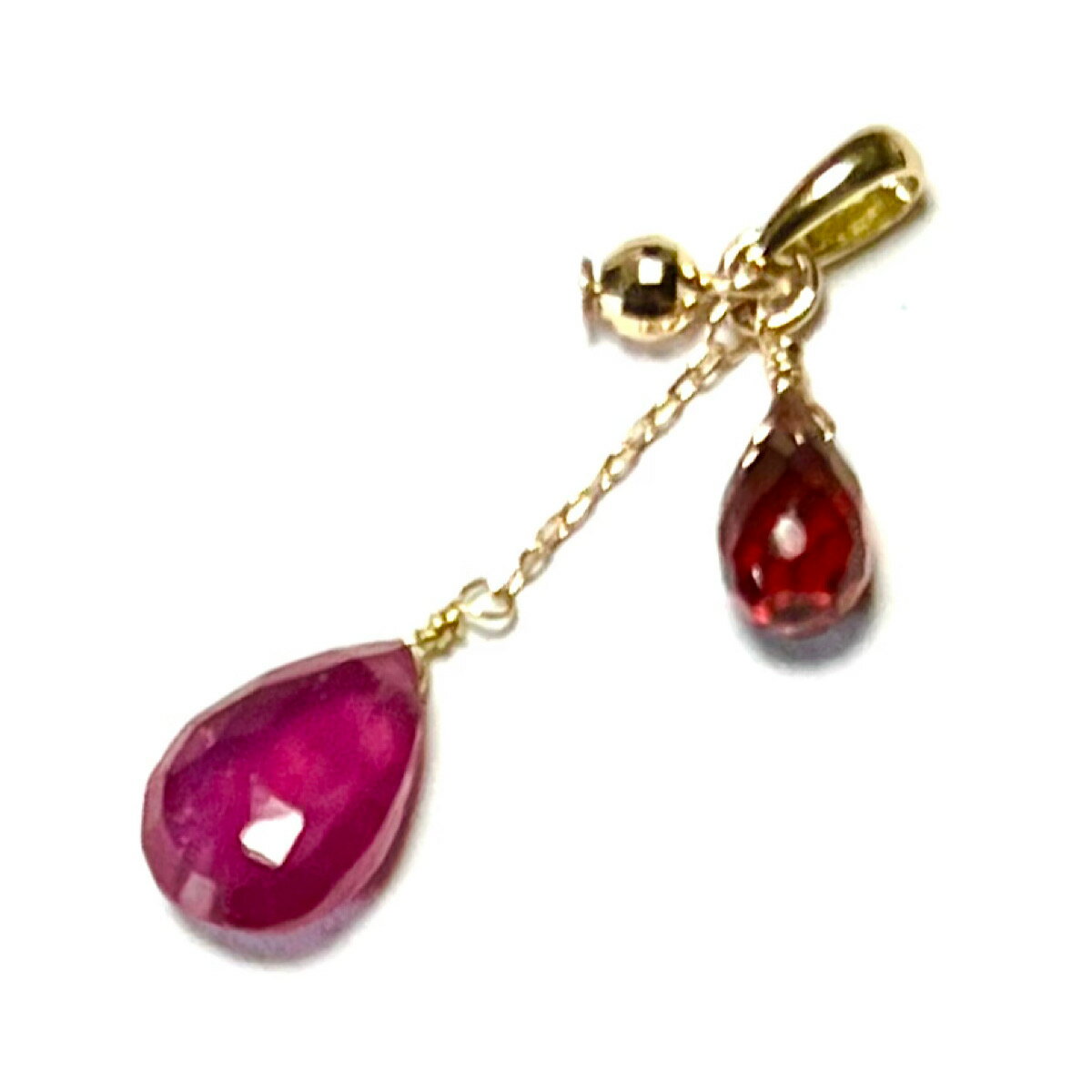 【Rvaru】 ★ K18 ルビー トップ ガーネット ドロップ ミラーボール ペンダントトップ K18YG 18金イエローゴールド ネックレストップ デザイン...