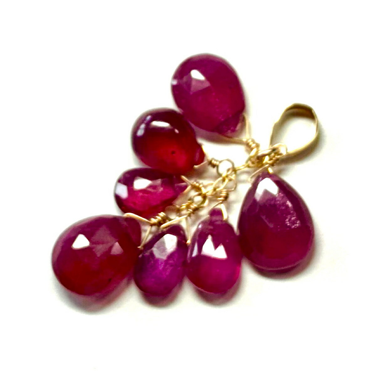 【Rvaru】 ★《特価品》K18 ルビー トップ ドロップ フラワーバンチタイプ 大ぶり ペンダントトップ K18YG 18金イエローゴールド ネックレストッ...