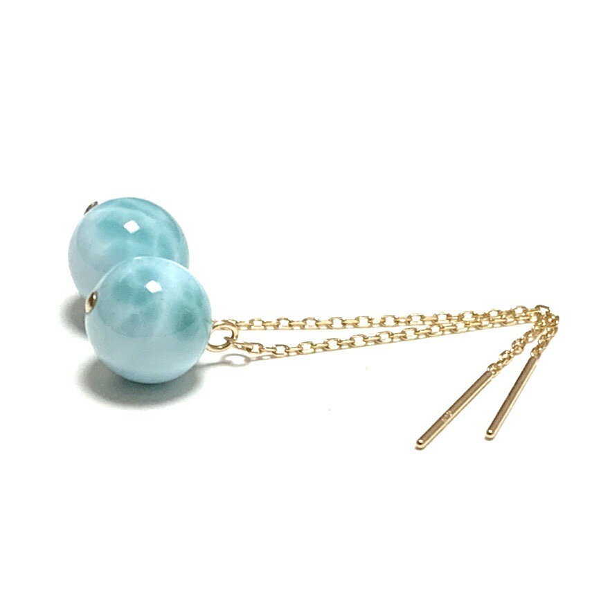 K18 ラリマー ピアス イヤリング ★ ラリマール 8mm アメリカンピアス K18YG 18金イエローゴールド レギュラータイプ チェーンピアス 誕生石 天然石 18K 人気 ギフト 誕生日 バースデー プレゼント 結婚記念日 お祝い クリスマス ホワイトデー 母の日 彼女 贈り物