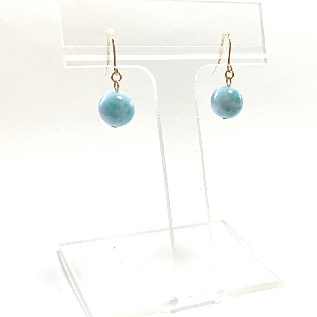 ラリマー ピアス イヤリング K18 ラリマール 10mm フックピアス K18YG 18金イエローゴールド アメリカン 誕生石 天然石 チャーム 18K 人気 ギフト 誕生日 バースデー プレゼント 結婚記念日 お祝い クリスマス ホワイトデー 母の日 妻 彼女 贈り物