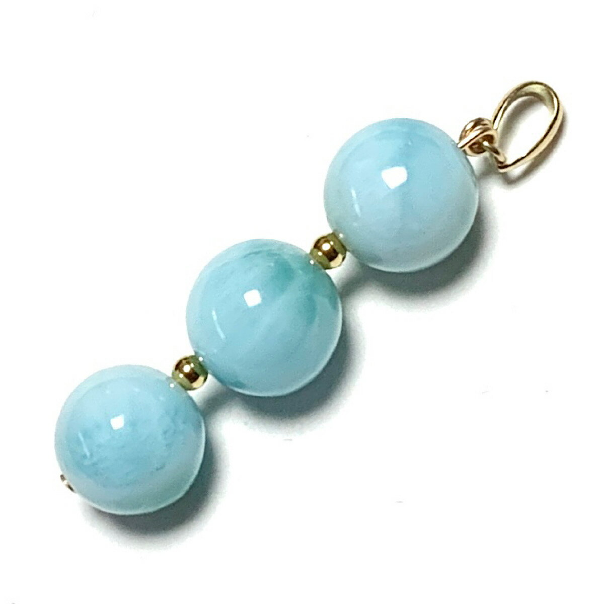 【Rvaru】★ K18 ラリマー トップ 8mm 3連 トリプルタイプ ペンダントトップ ブルーペクトライト K18YG 18金イエローゴールド ネックレスト...