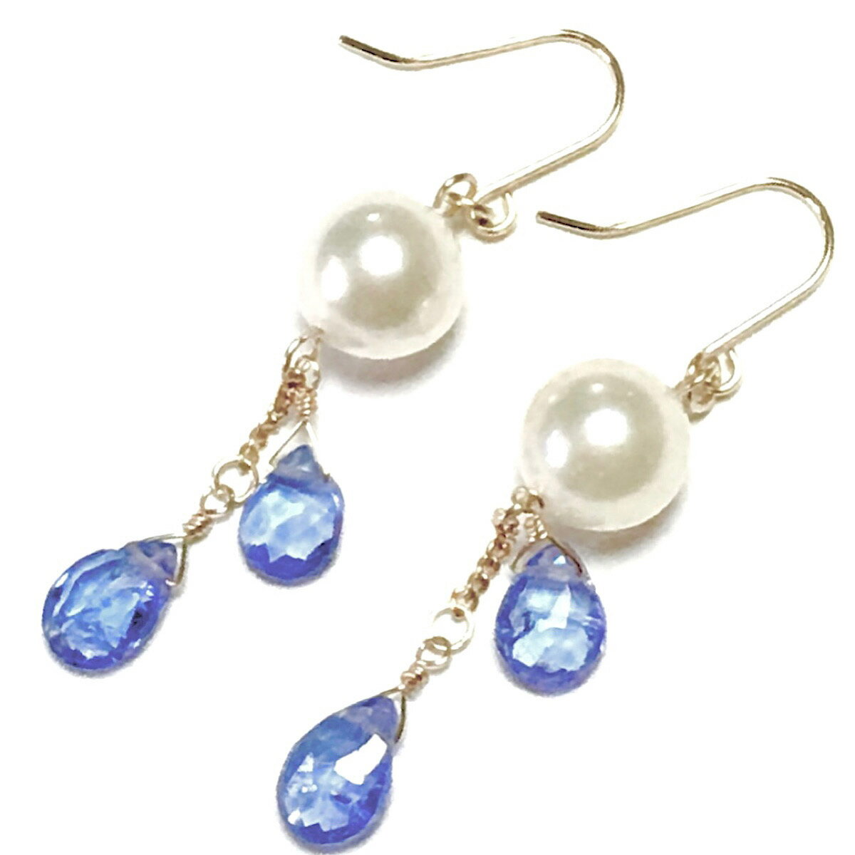 【Rvaru】K18 タンザナイト ピアス アコヤ あこや真珠 パール 7〜7.5mm フックピアス K18YG 18金イエローゴールド アメリカン 誕生石 天...