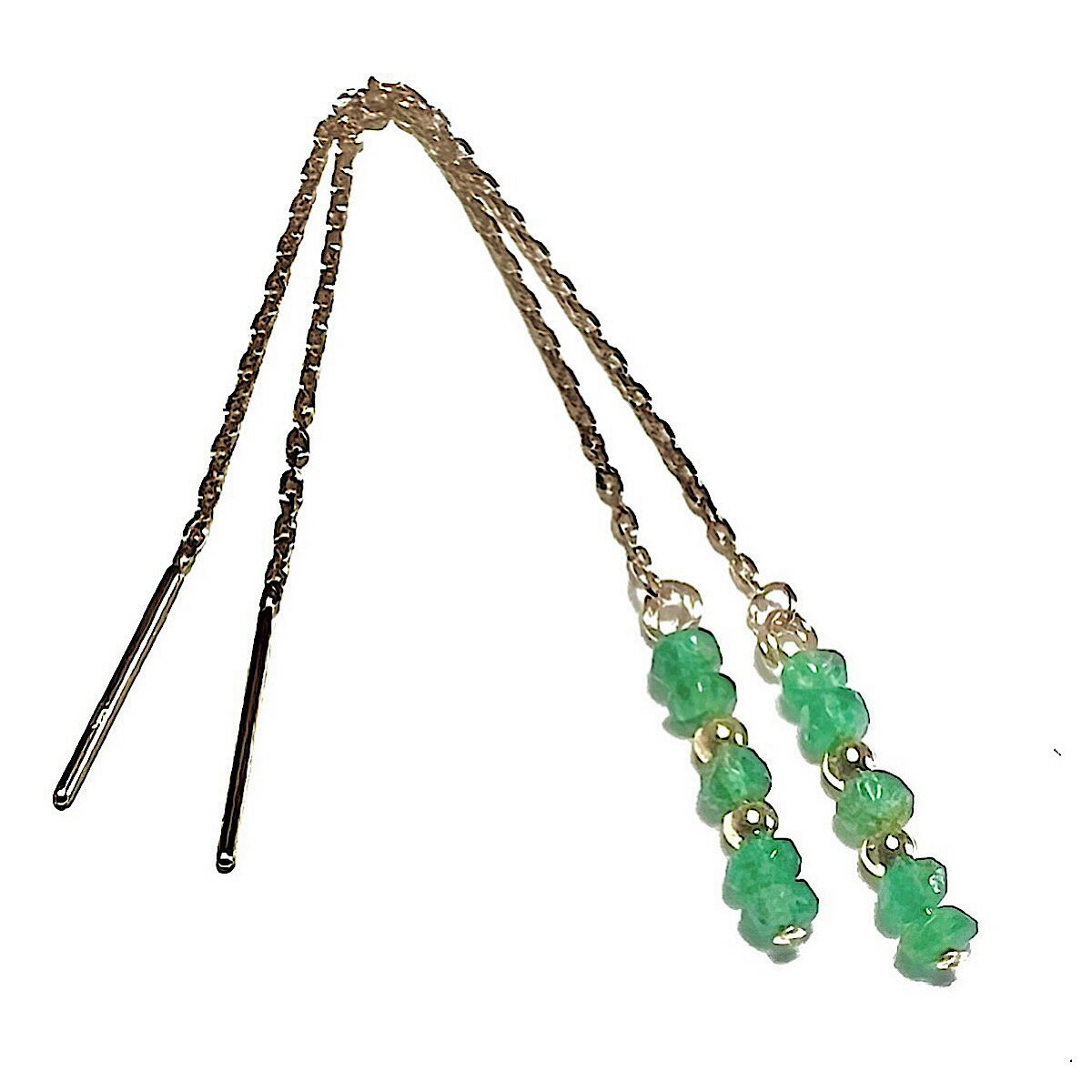 Emerald - K14GF エメラルド ピアス イヤリング ★ スティックタイプ ロングアメリカンピアス 揺れる シンプル 14KGF 14金ゴールドフィルド ロングタイプ チェーンピアス 18K ギフト 誕生日 バースデー プレゼント 結婚記念日 お祝 クリスマス ホワイトデー 母の日 彼女 贈り物