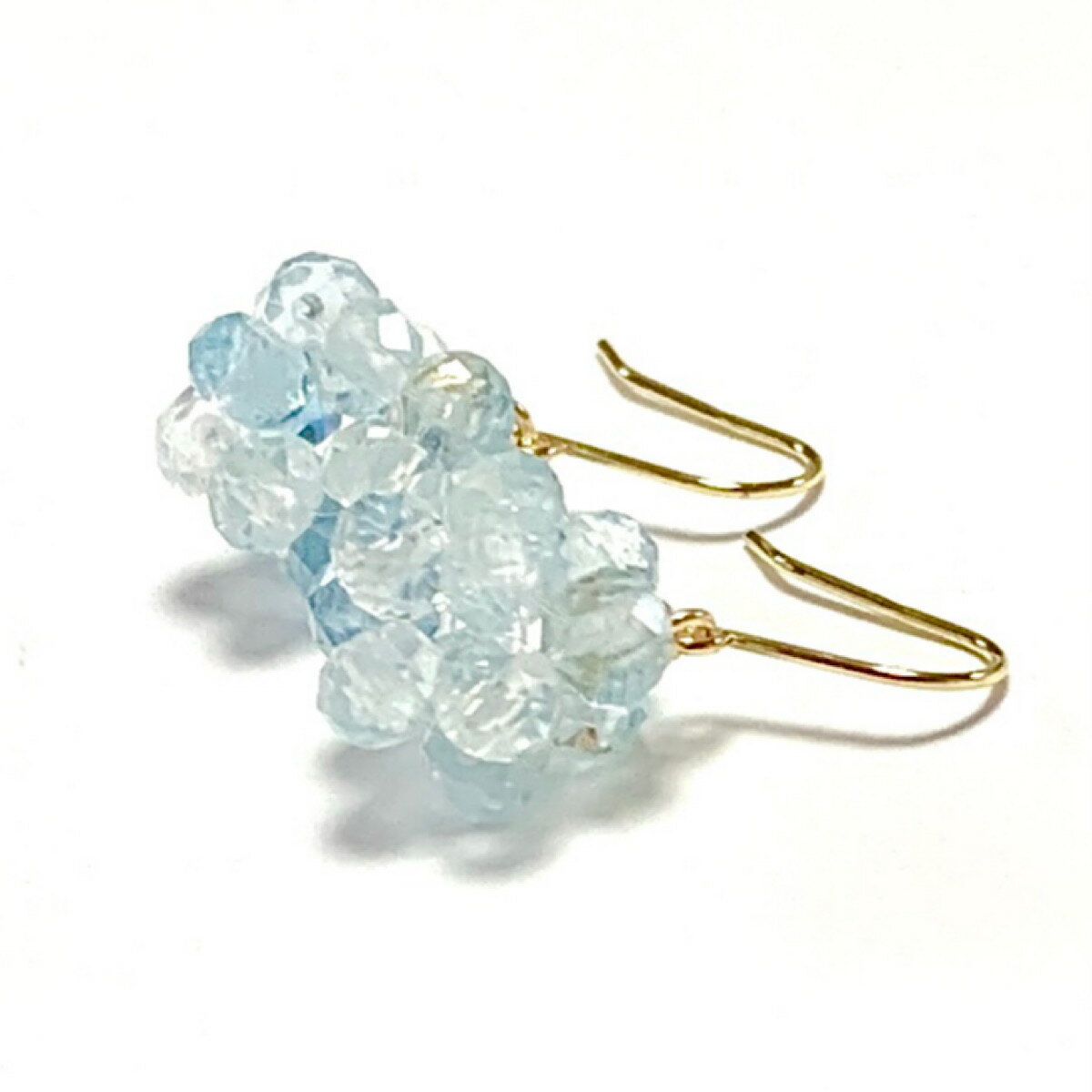 K18 アクアマリン ピアス イヤリング アクアマリン フラワーキューブ フックピアス K18YG 18金イエローゴールド アメリカン 誕生石 天然石 チャーム 18K ギフト 誕生日 バースデー プレゼント 結婚記念日 クリスマス ホワイトデー 母の日 彼女 贈り物