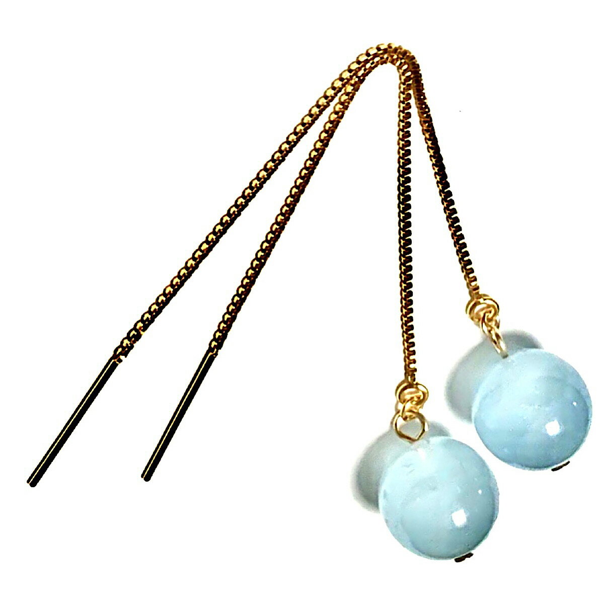 Rakuten - K14GF アクアマリン ピアス イヤリング マダガスカル産 アクアマリン 9.5〜10mm ロングアメリカンピアス 14KGF 14金ゴールドフィルド ロングチェーンピアス3月 誕生石 天然石 ギフト 誕生日 バースデー プレゼント 結婚記念日 クリスマス ホワイトデー 母の日 贈り物