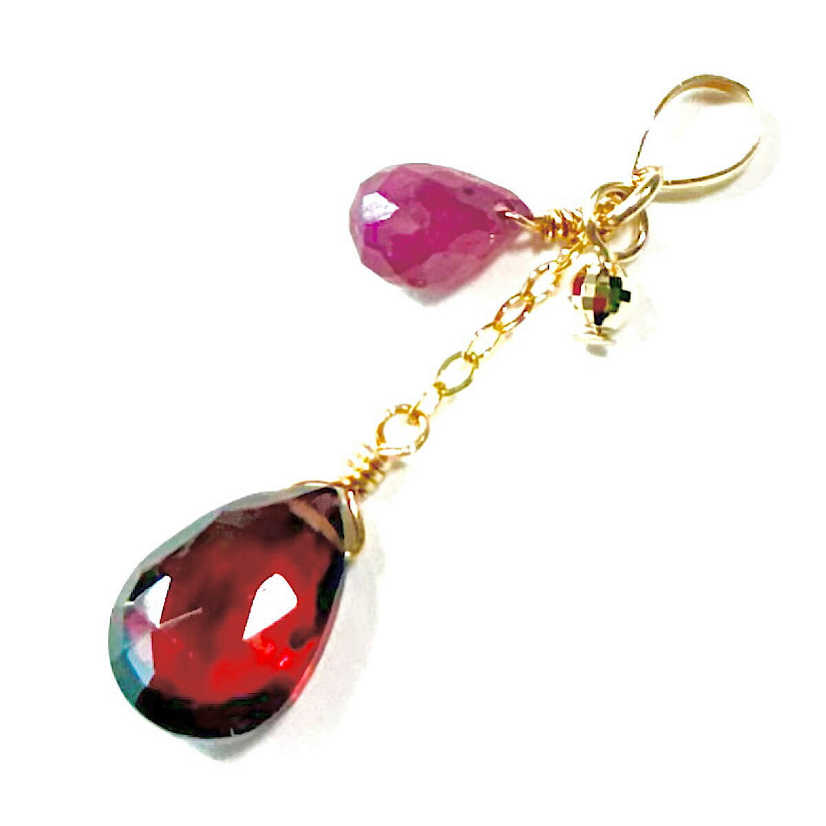 Ruby - K18 ガーネット ペンダント トップ ネックレス チャーム ガーネット ルビー ドロップ ミラーボール K18YG 18金イエローゴールド ネックレス ヘッド 18K 人気 ギフト 誕生日 バースデー プレゼント 結婚記念日 お祝い クリスマス ホワイトデー 母の日 彼女 贈り物