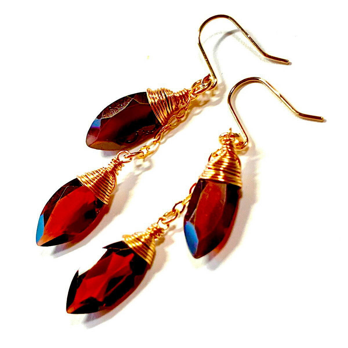 Rakuten - K18 ガーネット ピアス イヤリング ★ モザンビーク産 ガーネット マーキス フックピアス ドロップ K18YG 18金イエローゴールド 誕生石 チャーム 18K 人気 ギフト 誕生日 バースデー プレゼント 結婚記念日 お祝 クリスマス ホワイトデー 母の日 彼女 贈り物