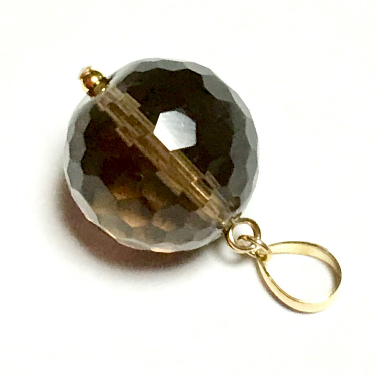 クォーツ ピアス イヤリング K18 スモーキークォーツ 14mm 128面 ネックレス チャーム 大粒 煙水晶 茶水晶 K18YG 18金イエローゴールド チョーカー ヘッド 誕生石 天然石 18K ギフト 誕生日 バースデー プレゼント 結婚記念日 クリスマス ホワイトデー 母の日 贈り物