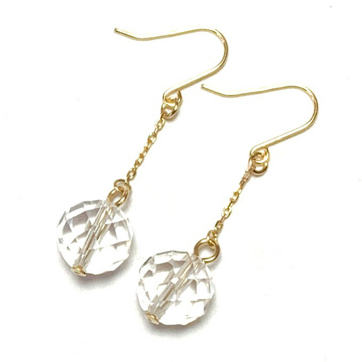 Rakuten - K18 水晶 クォーツ ピアス イヤリング 本水晶 64面 10mm チェーンフックピアス クリスタルクォーツ K18YG 18金イエローゴールド 誕生石 チャーム 18K 人気 ギフト 誕生日 バースデー プレゼント 結婚記念日 お祝い クリスマス ホワイトデー 母の日 彼女 贈り物