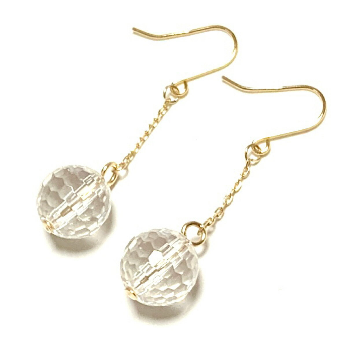 Rakuten - K18 水晶 クォーツ ピアス イヤリング 本水晶 128面 10mm チェーンフックピアス クリスタルクォーツ K18YG 18金イエローゴールド 誕生石 天然石 チャーム 18K 人気 ギフト 誕生日 バースデー プレゼント 結婚記念日 お祝い クリスマス ホワイトデー 母の日 彼女 妻 贈り物