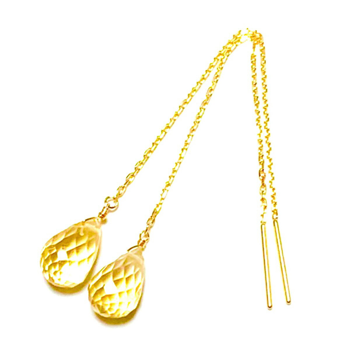 【Rvaru】K18 シトリン ピアス 黄水晶 ドロップ ブリオレットカット ロングアメリカンピアス K18YG 18金イエローゴールド ロングチェーンピアス 誕生石 18K 人気 ギフト 誕生日 バースデー プレゼント 結婚記念日 お祝い クリスマス ホワイトデー 母の日 彼女 妻 贈り物