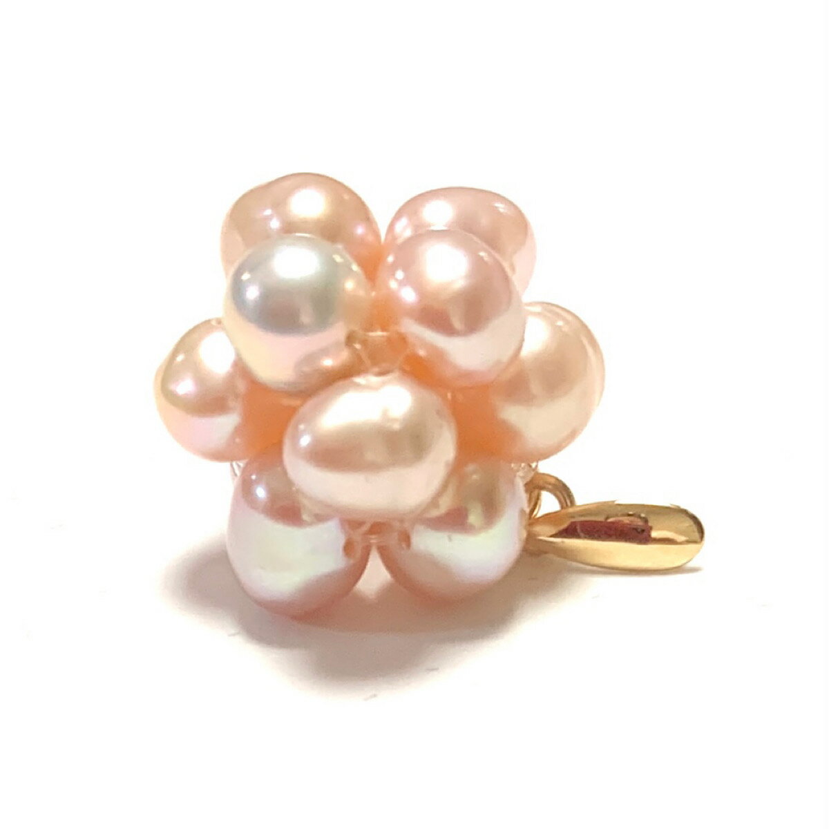 【Rvaru】 K18 淡水真珠 トップ フラワーキューブ型（L）ローズピンク ペンダントトップ 大 ...