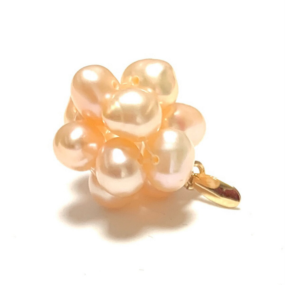 【Rvaru】 K18 淡水真珠 トップ フラワーキューブ型(L)サーモンピンク ペンダントトップ パール K18YG 18金イエローゴールド ネックレストップ...