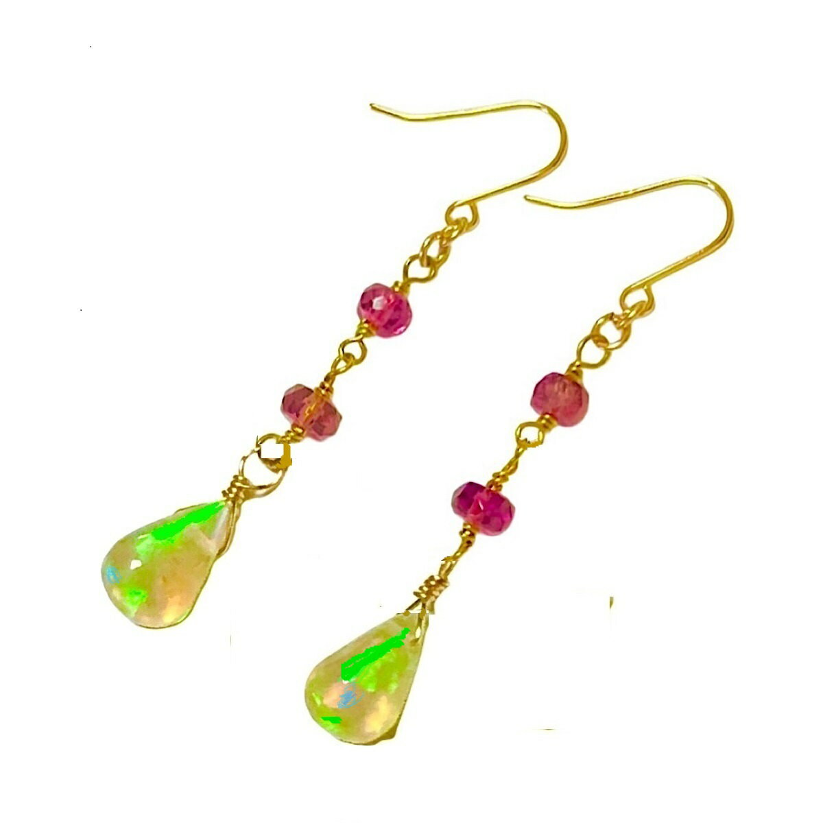 Rakuten - K18 オパール ピアス イヤリング プレシャス オパール ドロップ ピンクトルマリン フックピアス K18YG 18金イエローゴールド 揺れる アメリカン 誕生石 チャーム 18K ギフト 誕生日 バースデー プレゼント 結婚記念日 お祝い クリスマス ホワイトデー 母の日 彼女 贈り物