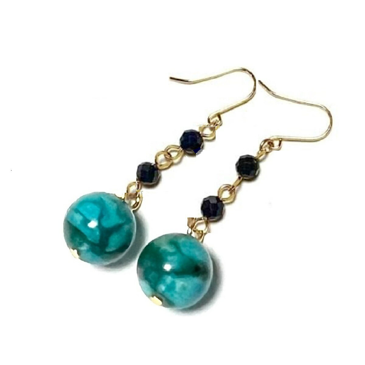 【Rvaru】K18 ペルシャ ブルーオパール ピアス 8mm ブルーサファイア フックピアス K18YG 18金イエローゴールド アメリカン 揺れる イヤリング チャーム 18K ギフト 誕生日 バースデー プレゼント 結婚記念日 お祝い クリスマス ホワイトデー 母の日 彼女 贈り物