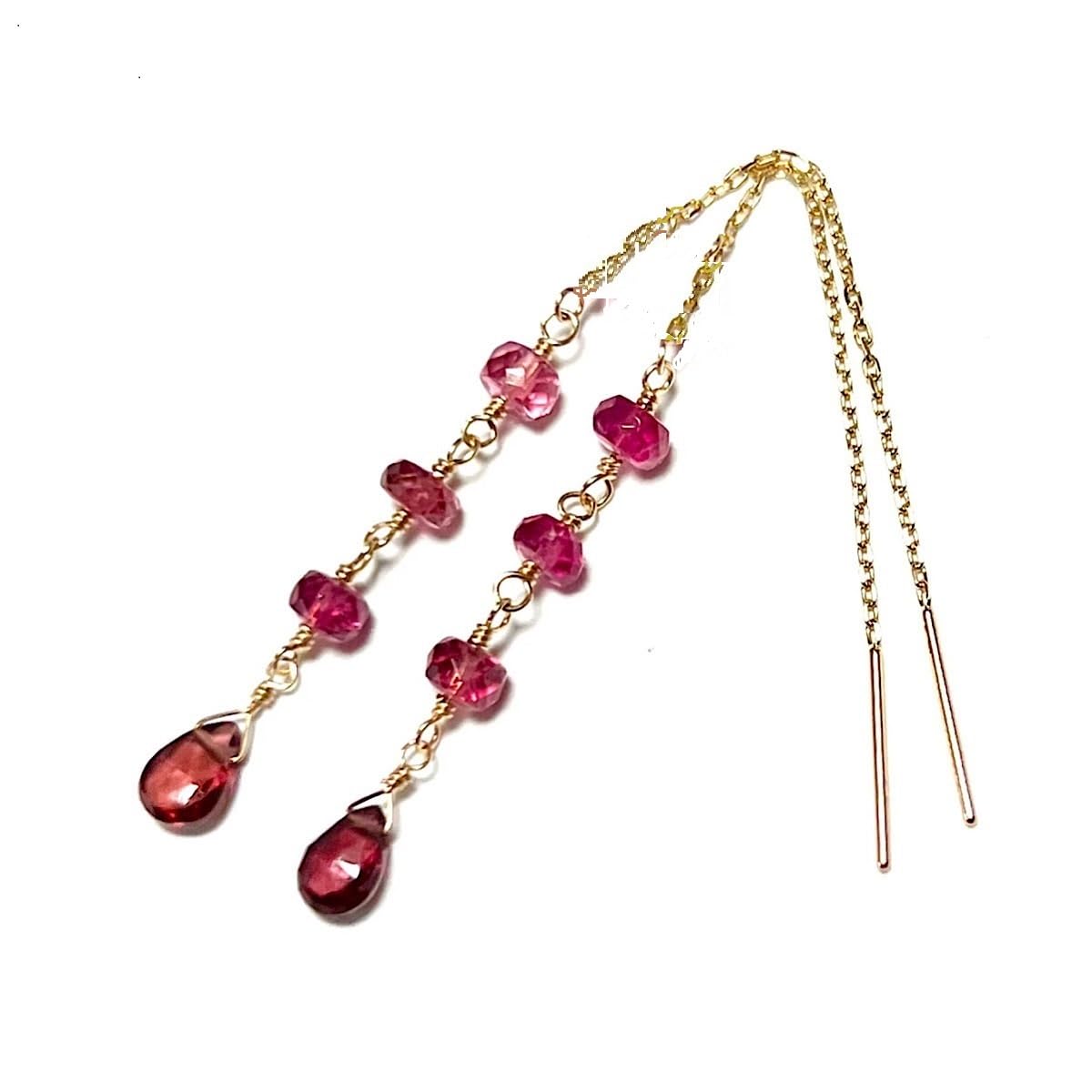【Rvaru】 K18ピアス ピンクトルマリン ガーネット アメリカンピアス K18YG 18金イエローゴールド チェーンピアス 誕生石 18K 人気 ギフト 誕生日 バースデー プレゼント 結婚記念日 お祝い クリスマス ホワイトデー 母の日 彼女 贈り物
