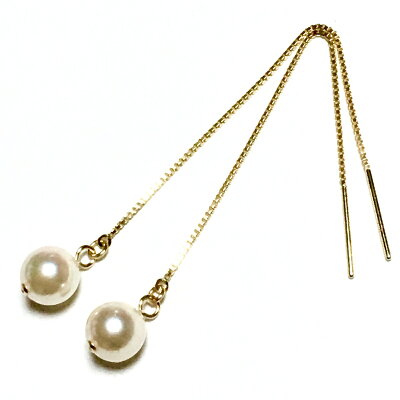 【Rvaru】 ★ K14GF あこや真珠 ピアス アコヤ パール 7〜7.5mm ロングアメリカンピ...