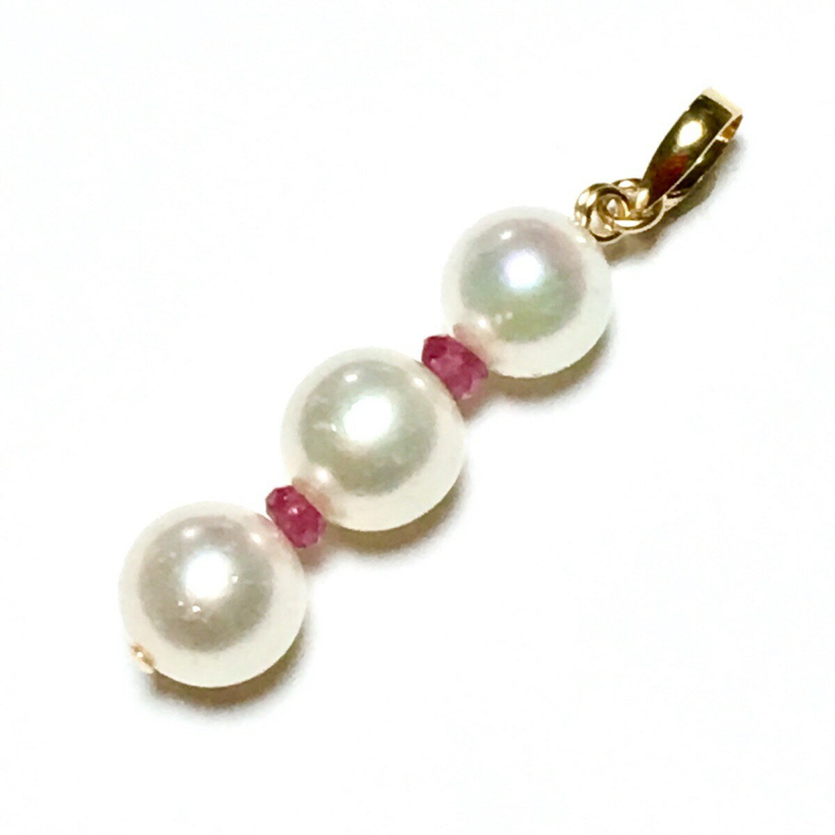 【Rvaru】 K18 ルビー あこや本真珠 アコヤ トップ 7〜7.5mm 3連 トリプルタイプ ペンダントトップ K18YG 18金イエローゴールド ネック...