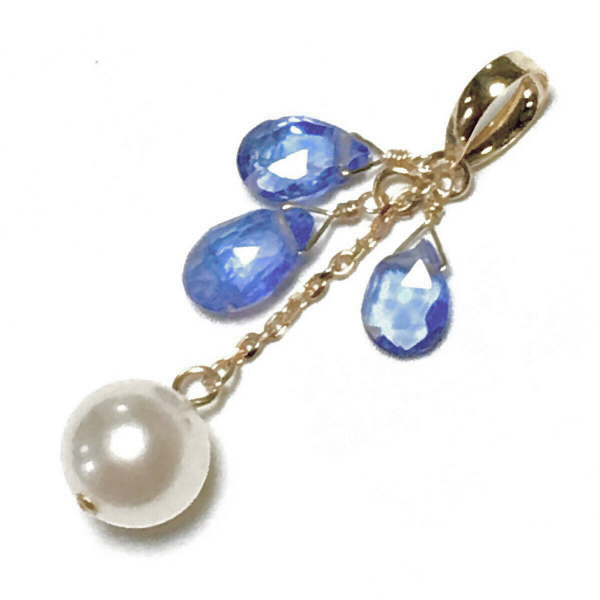 【Rvaru】K18 タンザナイト トップ ドロップ トリプル アコヤ あこや真珠 7〜7.5mm ペンダントトップ K18YG 18金イエローゴールド ネック...