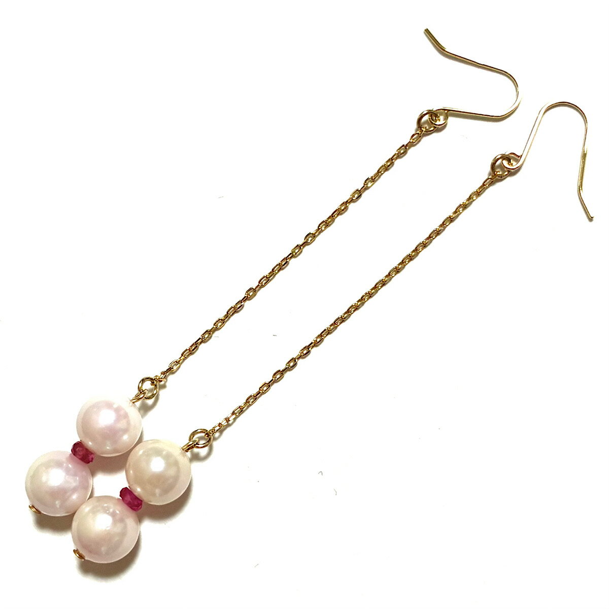 乐天商城 - 《特価品》 K18 パール ルビー ピアス イヤリング ルビー アコヤ あこや真珠 6.5mm ロングタイプ チェーンフックピアス K18YG 18金イエローゴールド 誕生石 チャーム 18K 人気 ギフト 誕生日 バースデー プレゼント 結婚記念日 お祝い クリスマス ホワイトデー 母の日 贈り物