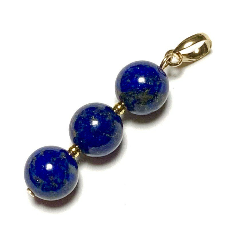 【Rvaru】 ★K18トップ アフガニスタン産 天然 ラピスラズリ 3連 トリプルタイプ ペンダントトップ 無着色 瑠璃 K18YG 18金イエローゴールド ...