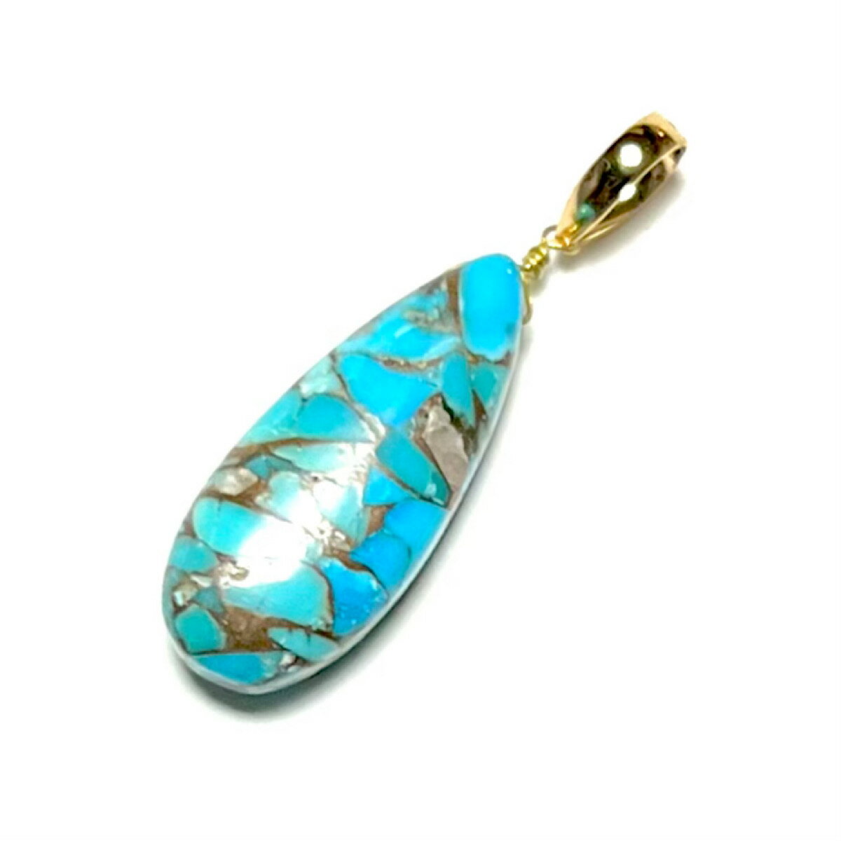 【Rvaru】K18 アリゾナ産 ブルーコッパー ターコイズ トップ (L) ドロップ ペンダントトップ トルコ石 K18YG 18金イエローゴールド ネックレ...