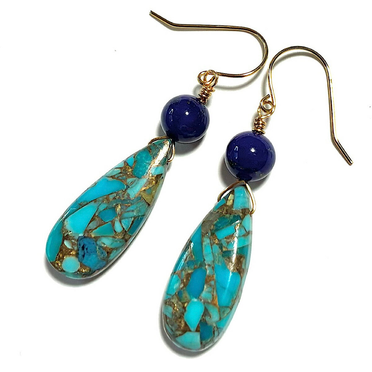 Rakuten - K14GF ターコイズ ピアス イヤリング ブルーコッパーターコイズ (L) ドロップ ラピスラズリ フックピアス ロング 大粒 大ぶり トルコ石 14KGF 14金ゴールドフィルド 天然石 誕生石 ギフト バースデー プレゼント 結婚記念日 クリスマス ホワイトデー 母の日 贈り物