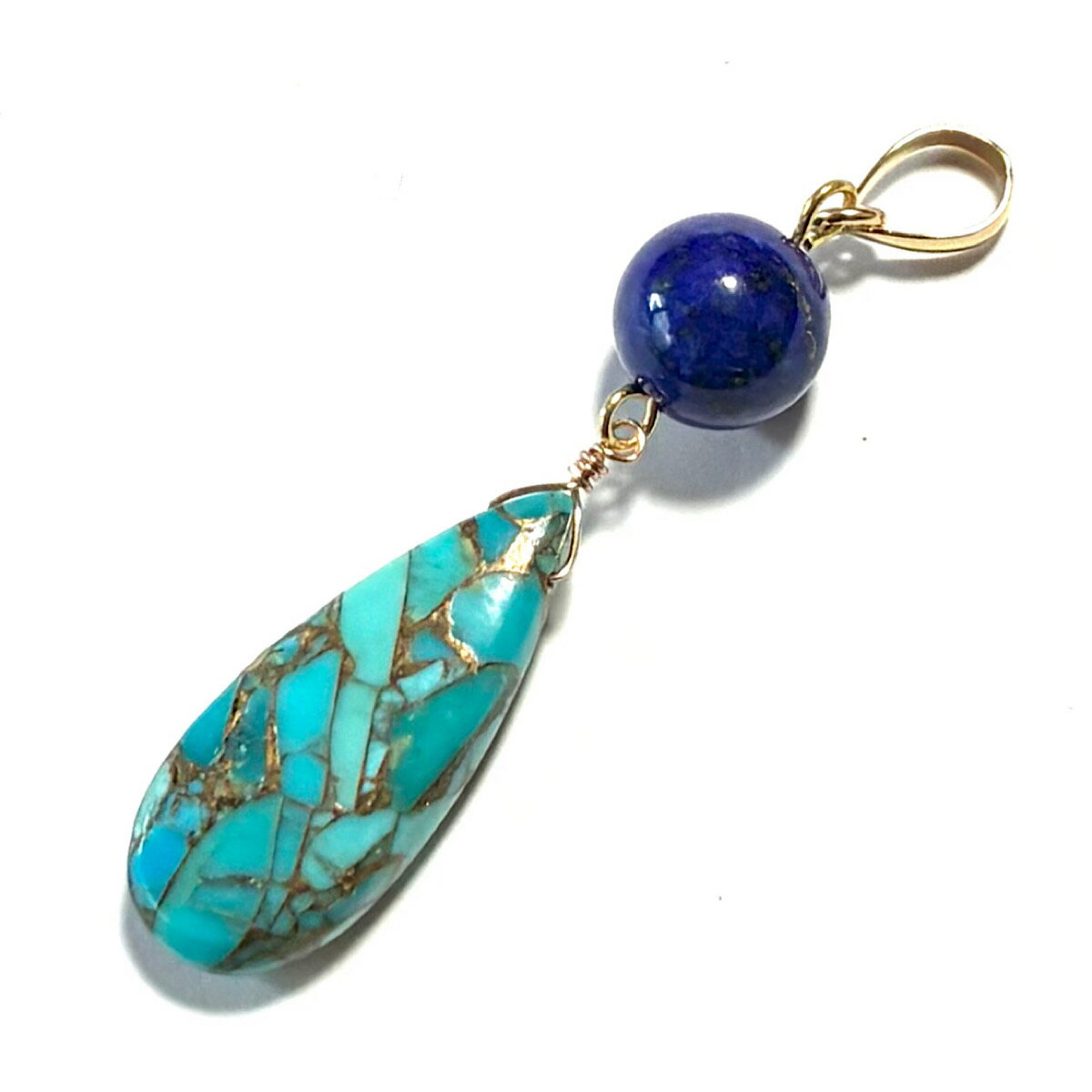 ターコイズ ラピスラズリ ペンダントトップ K18 ブルーコッパーターコイズ ラピスラズリ トップ ネックレスチャーム ドロップ トルコ石 K18YG 18金イエローゴールド 18K ギフト 誕生日 バースデー プレゼント 結婚記念日 クリスマス ホワイトデー 母の日 彼女 贈り物