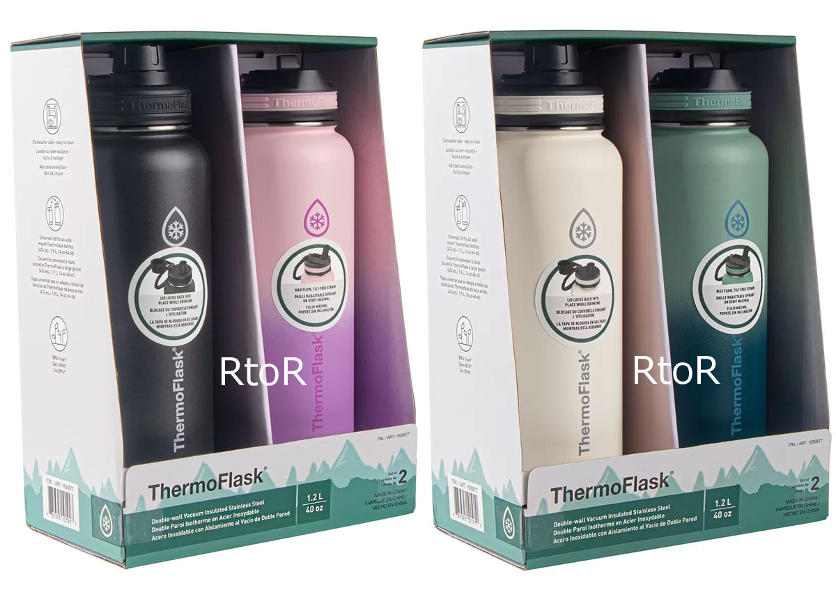 【送料無料】【1.2Lサイズ】ThermoFlask　ステンレスサーモマグ　1.2L×2本セット　ストロー＆直飲み用フタ各1本/ハンドル付き/サーモフラスク/スクリュー