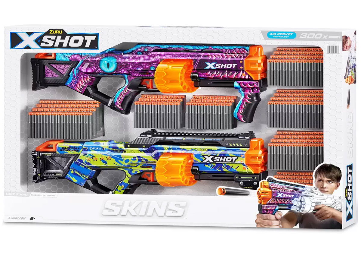 【送料無料】ZURU X-Shot SKINS ラストスタンド ダーツブラスター 2個パック ダーツ300本付き スキンズ/2丁セット/自動回転バレル