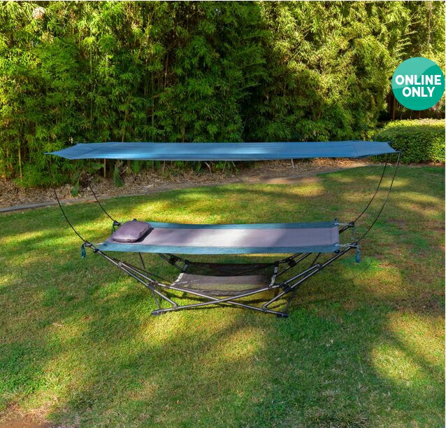 ポータブルハンモック キャノピー付き 持ち運べるハンモック♪まくら(クッション)付き! 折りたたみハンモック/別荘/リゾート/屋根付き/持ち運び/ネット収納付き【同梱不可商品】