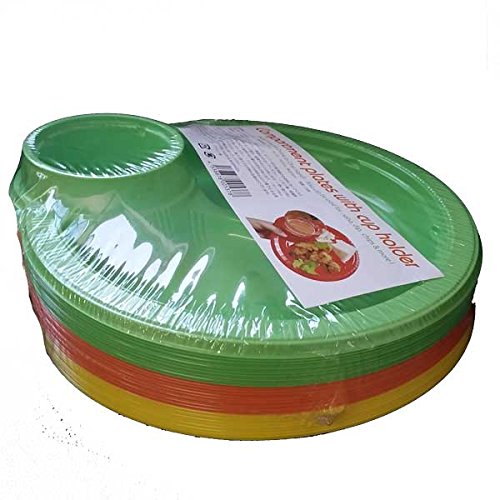 カップホルダー付きプレート 24枚セット(3色×各8枚) 「Compartment plates with cup holder」仕切りつき/使い捨て皿 BBQ・パーティに!通販格安セール情報 楽天 通販