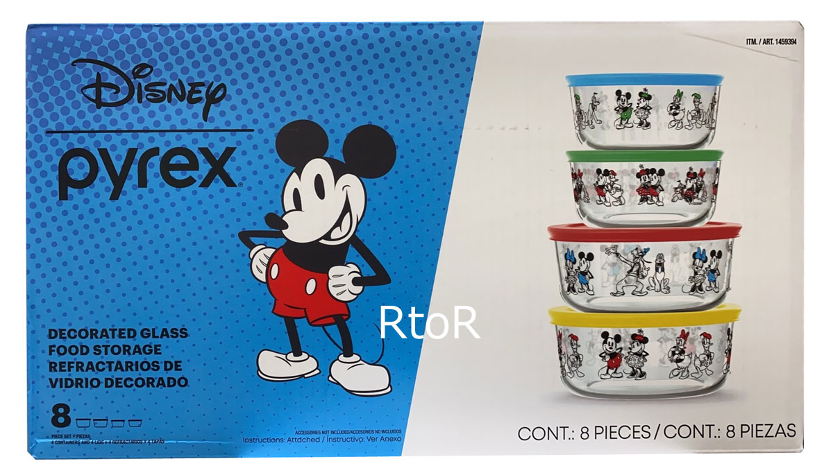 【送料無料】Pyrex/Disney　ガラス製フードコンテナ4個セット(2サイズ×2個)　ボウル/ミッキー/ミニー/パイレックス/丸形/コストコ/食器
