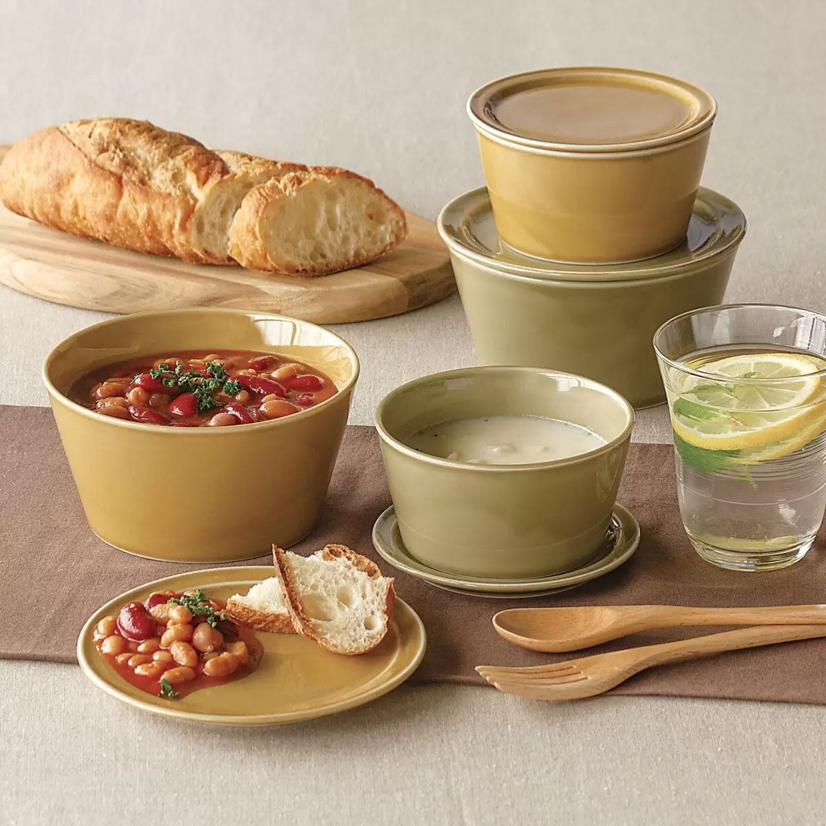 樂天商城 - 【送料無料】美濃焼 ストッカーボウル 8個セット ブラウン/オリーブ　2サイズ/2カラー/ボウル/フタ付き/蓋・プレート兼用/日本製