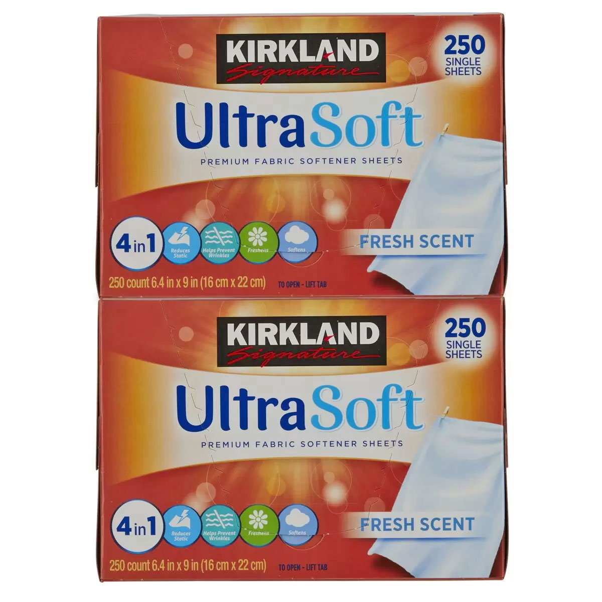 【送料無料】カークランドシグネチャー 柔軟剤シート 250枚入り x 2箱(合計500枚) 乾燥機用/フレッシュな香り/ドライヤーシート