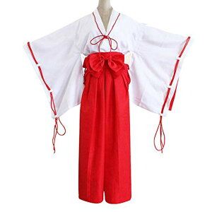 巫女 コスプレ 犬夜叉 桔梗 風 衣装セット (白/紅) 清楚 可憐 コスチューム みこ 装束