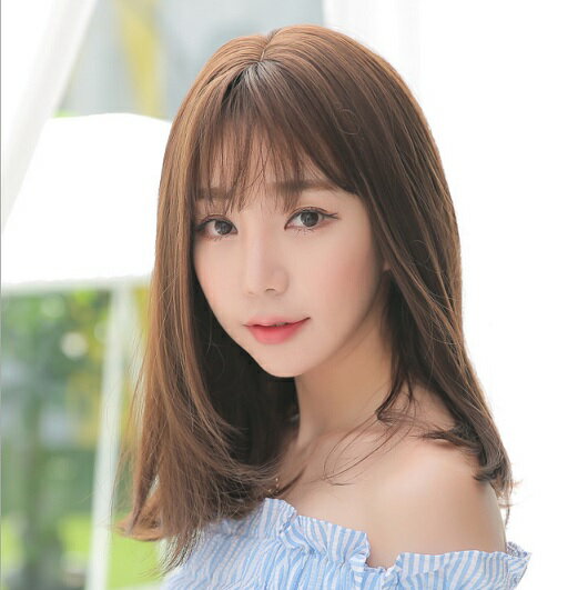 耐熱 ウイッグ ナチュラル 小顔 かつら (セミロング 43cm) チョコレート 原宿系 レ...