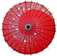 踊り傘 和傘 桜吹雪 直径84cm(赤・紅色)日本式 伝統 かさ コスプレ 装飾