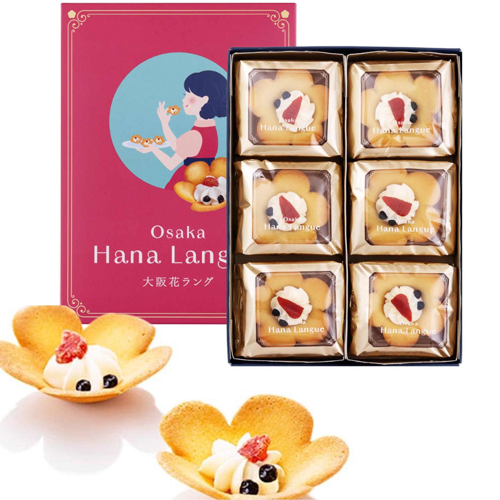 大阪 花ラング あみだ池大黒 大阪花ラング 6個入 手提げ袋付 包装済 ラングドシャ クッキー 手土産 お菓子 お土産 ギフト