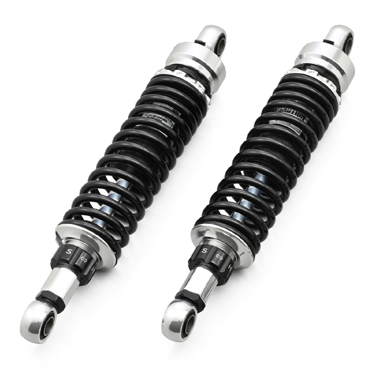メーカー名：デイトナメーカー品番：63877●適合車種:ボンネビル SE(09-13)、ボンネビル T100(01-16) ※ 空冷モデルのみ適合●空冷ボンネビル対応のアジャスタブルリアショック。純正リアショックと交換装着●取り付け長338-353mmで車高セッティングに対応●スプリングプリロード調整で体重や積載に合わせたセッティングが可能●伸び側減衰力20段階で路面状況や走行条件に合わせて乗り心地が向上販売備考：※ 減衰調整は21段以上まで動きますが、21段以上は減衰力が変化しません。※ スラクストン、スクランブラーは適合未確認です。※空冷モデルのみ適合
