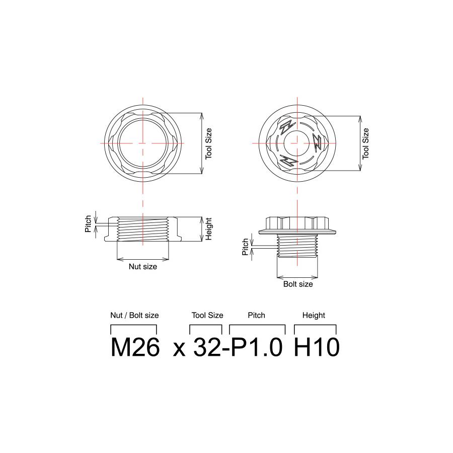 ジータ ステアリングステムナット レッド M24x30-P1.0 H12 ハンドルステム 3