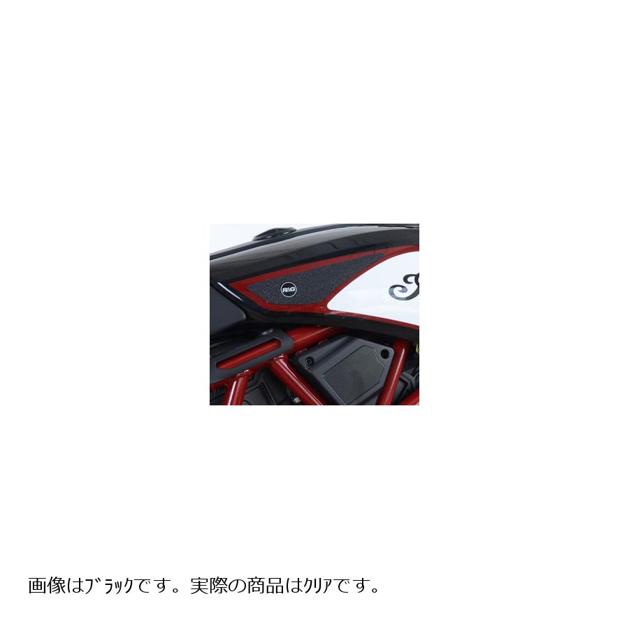 メーカー名：アールアンドジー メーカー品番：RG-EZRG1600CL タンク周りに貼り付けることにより、表面の突起物が滑りを抑制し、確実にグリップして今まで以上にバイクをコントロールしやすくなります。 販売備考：キャンセル不可商品です。2-Grip Kit 適合情報： インディアン[INDIAN] FTR1200 FTR1200/S 19- ※取り付け、組み立ては信頼のおける整備士にご依頼下さい。 ※取り付けに関しては車体へ追加工が必要な場合があります。FTR1200/S (19-)　Clear 2-Grip Kit ブリティッシュスーパーバイクシェアNO.1の使用率を誇るタンクトラクショングリップ。 タンク周りに貼り付けることにより、表面の突起物が滑りを抑制し、確実にグリップして今まで以上にバイクをコントロールしやすくなります。 また、衣類、レーシングスーツにダメージを与えにくい素材を使用しているため、安心してご使用いただけます。 外国車の各車種専用にカットされたパッケージ製品タイプです。