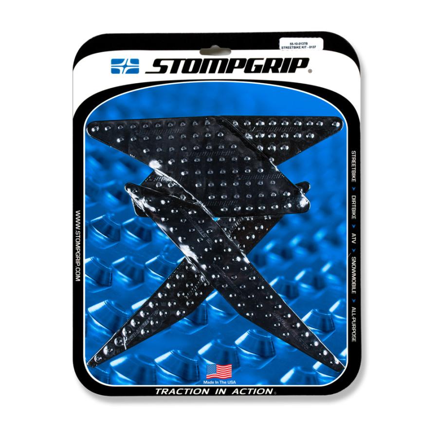 メーカー名：ストンプグリップメーカー品番：55-10-0137B販売備考：全て黒いパッドで構成された製品には従来通り品番末にBを表記します。 装着箇所を洗浄し汚れや油分を落としてください(ケミカルでなく中性洗剤をご使用ください)。適合情報：カワサキ[KAWASAKI] Z125 PRO 17-20色[カラー]：ブラック材質[素材]：エラストマー樹脂備考：VOLCANO2021/04/22メーカーサイトより転載　（情報はメーカーにて更新されている場合があります）◆STOMP GRIPは世界各国のトップレーサー、トップスタントライダーに愛用されています◆日本のサーキット、ストリートでも大好評◆STOMP GRIPの愛用者は世界中で激増中です◆カラー：ブラック◆適合車種：Z125 17-20【ストンプグリップの貼り方】1.貼付面の清掃を行ってください※クリアをご使用の場合、汚れや水垢をコンパウンド等できれいに落としてから作業を行ってください2.貼付面の脱脂を行ってください3.位置決めを行います4.空気が入らない様に端から貼ってください。裏紙は貼りながら剥がしてください※端から時間をかけて、少しずつ確実にゆっくり貼ってください※ストンプグリップの粘着力が安定するまでには24時間が必要です※完全接着には72時間が必要です※完全接着前にご使用された場合、剥がれてしまったり、ずれてしまったりする場合があります※フレーム面に貼付するストンプグリップは特にご注意ください【注意】・ストンプグリップの接着剤はとても強力です・ストンプグリップを無理に剥がした場合、塗装が痛んだり剥がれたりする恐れがあります・ストンプグリップを剥がすには、ヒートガンなどで暖めて、粘着力を低下させてから剥がしてください※必ず車両の年式を確認してからご注文をお願いします※開封後の交換、返品はお断りさせていただいております※店舗と共有在庫制のため、在庫表示に関わらずご購入タイミングによって欠品している場合がございます※在庫がない場合には、お取り寄せ対応とさせていただきます