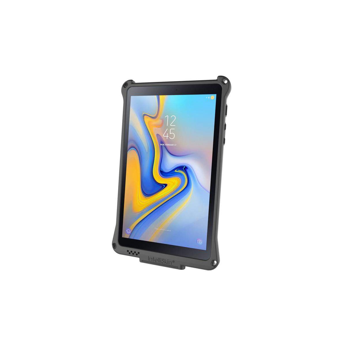 メーカー名：ラムマウントメーカー品番：RAM-GDS-SKIN-SAM40カタログ品番：P115-2403Intelliskinシリーズは主にGDS Technology製品と組み合わせて使用する機種専用設計の保護ケースです。ケース本体にポゴピン端子への充電端子変換機構が組み込まれており、専用の充電ドックにセットするだけでデバイスの充電が可能に。通常の充電ケーブルを脱着することによるロスを削減し、頻繁な抜き差しによって発生する接続不良のリスクを低減します。各種ボタンやカメラなど各種インターフェースへのアクセスも用意で、ハンドスタンドやショルダーストラップをはじめとした豊富な追加アクセサリーを組み合わせることで必要に応じて機能を拡張することができます。色[カラー]：ブラック重量[グラム]：145材質[素材]：ポリカーボネート、TPE(Thermoplastic Elastomers)内容量[数量]：1個使用上の注意：※取付け時は使用環境、取付け箇所の必要に応じて適宜市販の緩み止め接着剤などを使用して確実に固定してください。※必ず使用用途に合った耐荷重のボールサイズをお選びください。また万が一の脱落防止のため、装着機器には脱落防止用ストラップなどを使用してください。※製造工程上、製品表面の塗膜に一部色ムラや剥がれ、バリが見受けれらる場合がございます。製品の使用・機能的に問題がない場合は補償対象外となります。適合機種：【Samsung/サムスン】 Galaxy Tab A 8.0 (2018) SM-T387